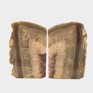 Amethyst Geode Center Agate bookends w/ Naturally Heart Shaped Stone, 4+ lbs.